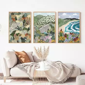 Тропические растения, девушка из джунглей, настенная живопись на холсте, плакаты на скандинавскую тему и принты, цветы, плавающие настенные панно для декора гостиной 21*30cm