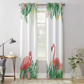 Тропические растения Фламинго Пальмовые листья Шторы для спальни Гостиная Оконные шторы Украшение жалюзи Кухонный декор Шторы 135W x 60H(cm) x1