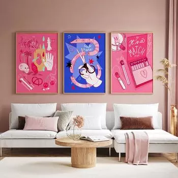 Тропические растения, настенная живопись на холсте, постеры с животными и тиграми, черные женские принты, волшебные картины колдовства, домашний декор 21*30cm