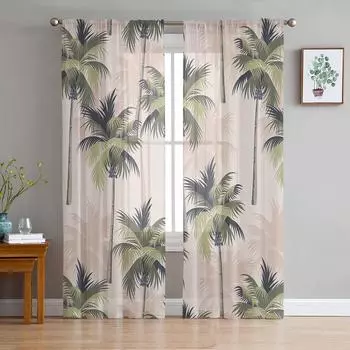 Тропические растения Пальма Прозрачные шторы для украшения гостиной Оконные шторы для кухни Тюль Вуаль Шторы из органзы W135 x H115cm x1