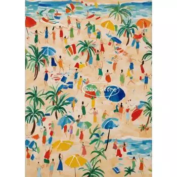 Тропические растения Пляжный зонт Прибрежный пейзаж Постер и принт Холст Живопись Настенное искусство Картина для гостиной Домашний декор 21cm30cm NoFrame