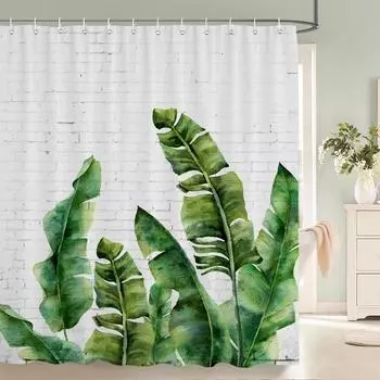 Тропические зеленые листья растений 3D-принт Тканевая шторка для душа полиэстер водонепроницаемая украшение для ванной с крючком занавеска для ванны W90xH180cm
