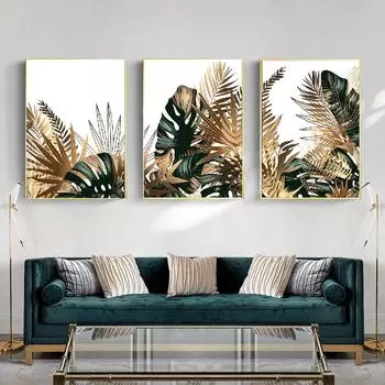 Тропические золотые и изумрудные листья плакат холст картины настенная живопись печать спальня гостиная украшение дома интерьер 21X30cm No Frame
