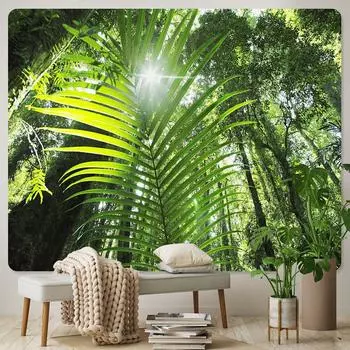 Тропический лес пальмовый лист психоделическая сцена украшение дома гобелен богемное украшение стены печатный гобелен 100x75cm