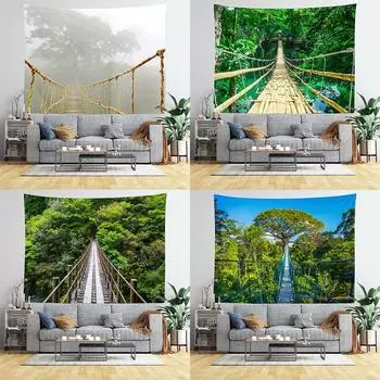 Тропический лес Приключение Подвесной мост Декоративный гобелен Домашний декор стены Офис Гостиная Гобелен 100x75cm