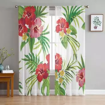 Тропический лес Растение Цветок Занавеска Окно Тюль Для Гостиной Спальни Кухни Окно Обработка Украшения Шторы W135 x H114cm