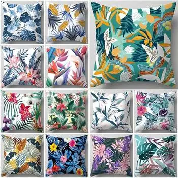 Тропический лес, растение для гостиной, диван, поясничная подушка, подушка с зелеными листьями и абстрактным принтом, наволочка 40x40cm