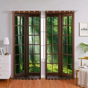 Тропический лес Шторы Искусственное окно Природа Пейзаж Гостиная Спальня Шторы Ванная комната Душевые занавески Ткани Домашний декор W60xH60(CM)x2PCS