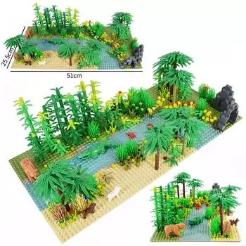 Тропический лес Животные Крокодилы Медведь Джунгли Дерево Аксессуары Сцена Реки Стенды Строительные блоки Наборы моделей Кирпичи