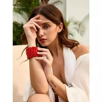 Тропический пейзаж Минималистичный деревянный браслет Вайбы отпуска Отпуск Релакс Пляж one-size красный