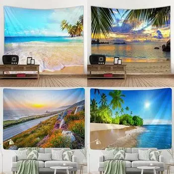 Тропический пляжный гобелен в скандинавском стиле, звездное небо, спальня, психоделия 100x75cm