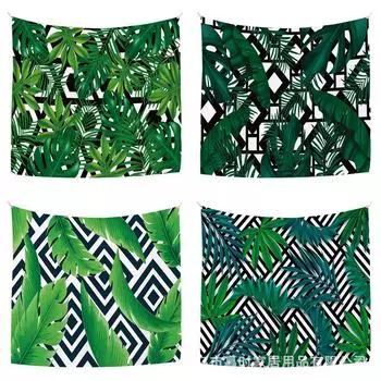 Тропическое зеленое растение Подвесная ткань Фоновая ткань Украшение спальни Ткань Комната Изголовье кровати Настенное висящее одеяло Подвесное одеяло 70*95cm