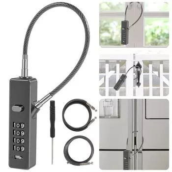 Тросовые замки с комбинацией из 3 стальных тросов разной длины, 4-значный кодовый замок со сбрасываемым кодом для картотечных шкафов No