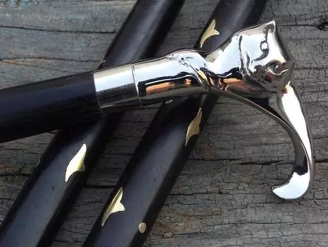 Трость деревянная трость с золотой ручкой, трость для кошек, трость ручной работы в античном стиле, коричневая деревянная, цельная… Еще