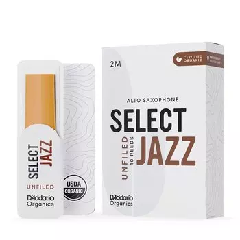 Трость для альт-саксофона WoodWinds, сертифицированная USDA Organic, SELECT JAZZ UNFILED ORRS10ASX2M, упаковка из 10 штук D Addario D Addario [Жесткость 2M] []