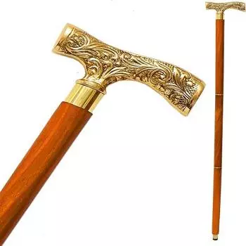 Трость для ходьбы из латуни для мужчин и дерева для женщин с ручкой в форме черного дерева золотистого тона из натурального дерева унисекс