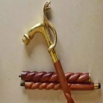 Трость для ходьбы с латунной ручкой и рисунком кобры – 90 см, элегантный античный стиль как