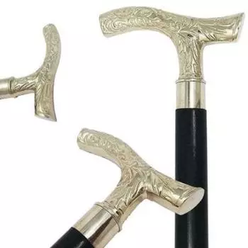 Трость для ходьбы с латунной ручкой в стиле дерби - палисандр и латунь, длина 95 см, декоративная хромированная отделка как