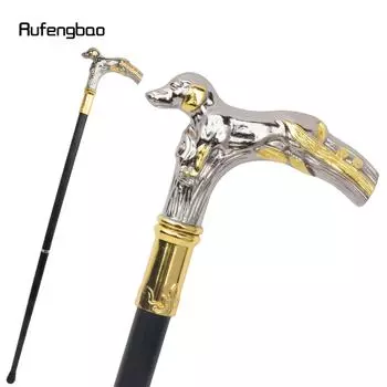 Трость для ходьбы с роскошным узором «Золотая белая собака», модная элегантная трость для вечеринки, декоративная трость с набалдашником 88 см
