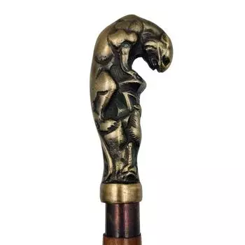 Трость для ходьбы с ручкой из дерева в античном стиле Jaguar, тройное складывание, в морском винтажном стиле золотистый/коричневый