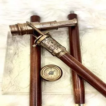 Трость для ходьбы с телескопом из латуни и компасом, трость для ходьбы для мужчин и женщин, деревянная трость для коллекционеров подарков