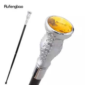 Трость для ходьбы с желтым искусственным бриллиантом и белой отделкой, модная декоративная трость для джентльмена, элегантная трость для косплея, посох 93 см