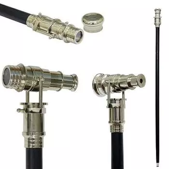 Трость джентльмена из твердой древесины с телескопической латунной ручкой в стиле стимпанк, винтажный подарок на Хэллоуин