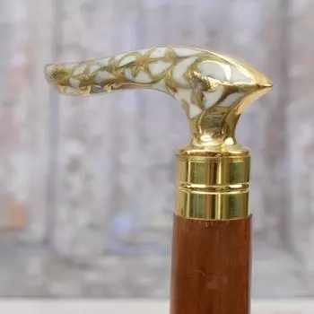 Трость из дерева и латуни – Золотая и белая латунная трость – 91,44 см как