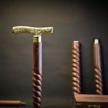 Трость из латуни с гравированной ручкой ручной работы – 93,98 см, золото, деревянная трость для ходьбы как