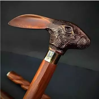 Трость из натурального дерева с латунной ручкой в виде головы кролика в викторианском стиле. Идеальный подарок для мужчин, женщин, папы/матери.