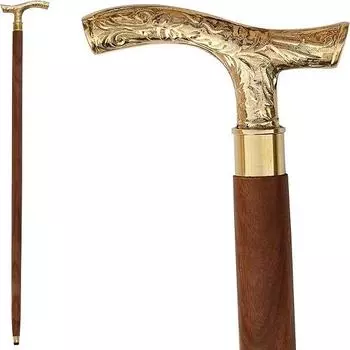 Трость - Мужские трости для дерби, а также для мужчин и женщин - Т-образная ручка из коричневой латуни черного дерева из натурального дерева золотистого цвета Трость унисекс 93,98 см