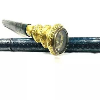 Трость с окантовкой из зеленой кожи, трость Старинная латунная трость с латунной ручкой и компасом