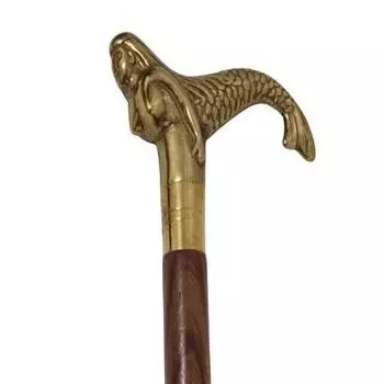 Трость с ручкой в виде русалки,дерево