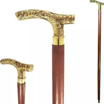 Трость с тисненой латунной ручкой