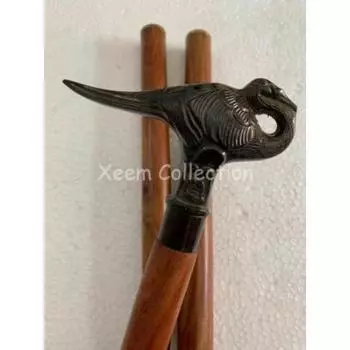 Трость трости античного стиля деревянная с ручкой твердой латунной птицы викторианской