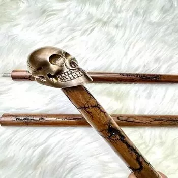 Трость в викторианском стиле с латунной ручкой в виде черепа, деревянная резная трость для мужчин, стильный аксессуар, уникальная идея для подарка