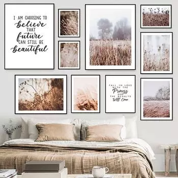 Тростниковая трава Пейзаж Настенное искусство Живой декор Красивая цитата будущего Современная картина на холсте Природный пейзаж Плакат и принты FJ005 21x30cm no frame