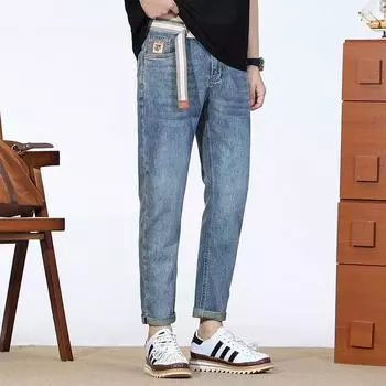 Trousers New Spring and Summer Trousers Waist Embroidered Leather Label Small Handsome Jeans 28
