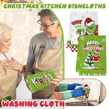 Тряпичное рождественское полотенце Полотенце для посуды Полотенце для кухни Полотенце для посуды с принтом зелёный