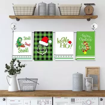 Тряпичное рождественское полотенце Полотенце для посуды Полотенце для кухни Полотенце для посуды с принтом One Size зелёный