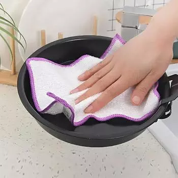 Тряпка для мытья посуды из бамбукового волокна, утолщенная впитывающая кухонная тряпка для чистки посуды Pack of 2 фиолетовый