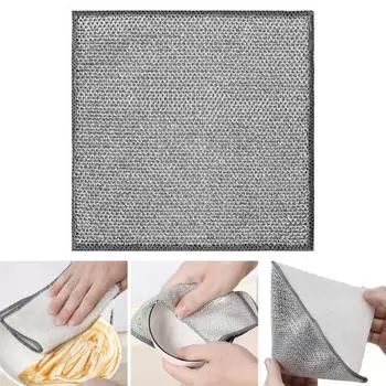 Тряпка для мытья посуды из стальной проволоки, быстросохнущая, многоразовая, для удаления масляных пятен, двухсторонняя металлическая сетка для мытья посуды серебряный