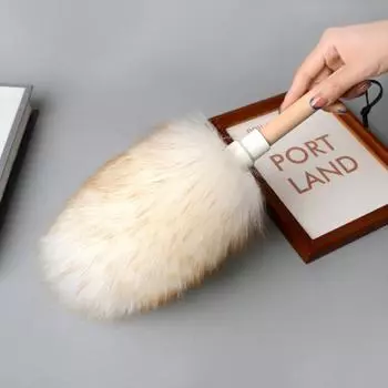 Тряпка из перьев овчины с деревянной ручкой, подвесная веревка, моющаяся многоразовая маленькая ручная тряпка для очистки настенного стола для растений S