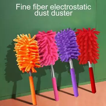 Тряпка из синели с выдвижным шестом из нержавеющей стали, моющаяся сменная головка, многофункциональная щетка для чистки домашнего офиса, автомобиля, настольного компьютера, микрофибра зелёный