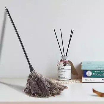 Тряпка из страусиных перьев с длинной пластиковой ручкой, щетка для чистки, инструмент для бытовой уборки, тряпка, инструменты для чистки пыли 1pc чёрный