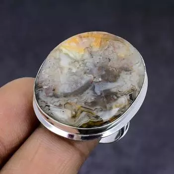 Трубчатый агат драгоценный камень ручной работы из стерлингового серебра 925 пробы подарок ювелирное изделие кольцо размер 9 d0o50