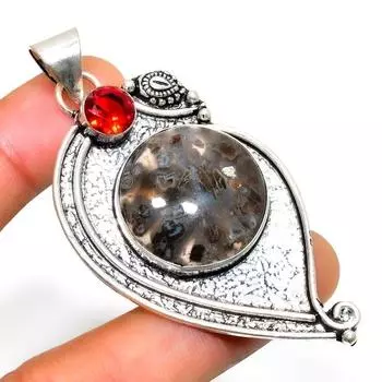 Трубчатый агат-гранат, драгоценный камень 925 пробы, посеребренный ювелирный кулон ручной работы 2,65 дюйма 2.65 красный