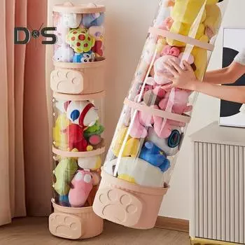 Трубка для хранения плюшевых игрушек, вертикальный органайзер для плюшевых кукол, прозрачное ведро для игрушек для домашних животных, мягкая детская игрушка Single Layer белый