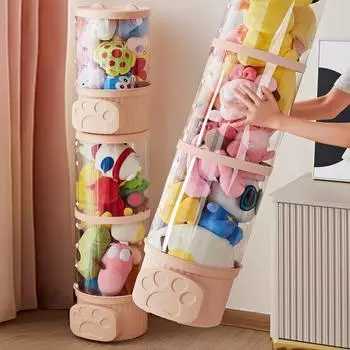 Трубка для хранения плюшевых игрушек, вертикальный органайзер для плюшевых кукол, прозрачное ведро для игрушек для домашних животных, мягкая детская игрушка Single Layer белый