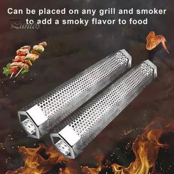 Трубка для пеллет Нержавеющая сталь Дымовая трубка для барбекю с вентиляционными отверстиями Жаростойкая Легко чистящаяся Многоразовая трубка для дымового гриля Аксессуары для кемпинга 6inch